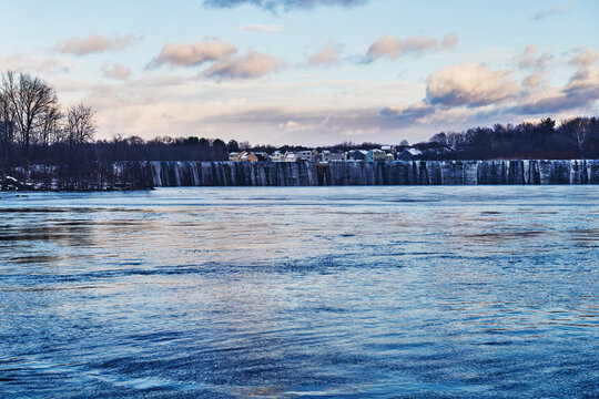 View of Mohawk river and Cohoes Falls from Falls View State Park, Cohoes, NY