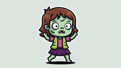 Obraz premium Cartoon Zombie Girl with Green Skin and Brown Hair.