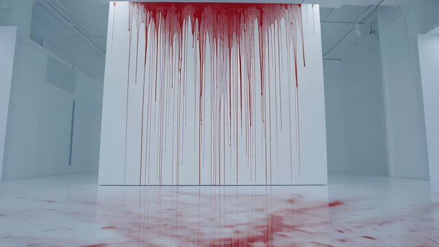 Red blood dripping down sterile interior crime scene background