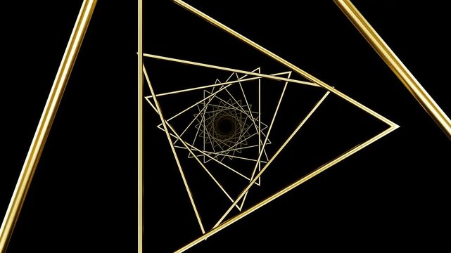 Golden infinite fractal spiral tunnel loop with Triangle geometry