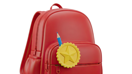 Red Backpack with Pencil and Star Emblem