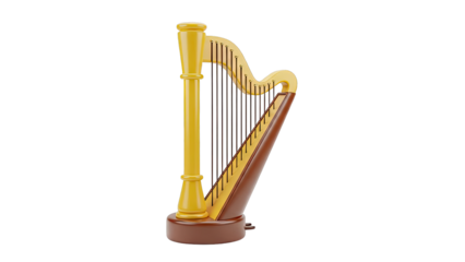 3D Render of a Wooden Harp with Yellow and Brown Accents