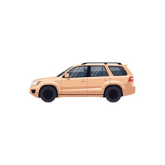 Obraz premium Light Orange Beige SUV Car Vector Illustration with Roof Rails, Side View on White Background. Modern Sport Utility Vehicle Graphic Isolated for Transport and Travel Concepts.