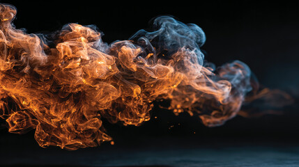 Flame and smoke swirling against a dark background.