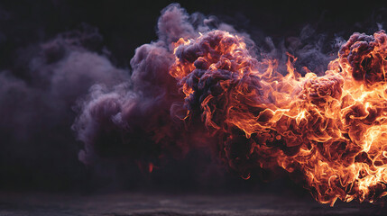 Fire and smoke explosion in a dark environment.