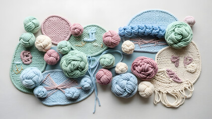 Artistic pastel yarn knots and handcrafted textile art