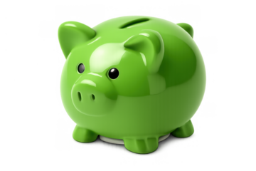 Green piggy bank symbolizing financial savings, money investment, banking, and eco-friendly economy future on transparent background