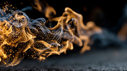 fiery flames with swirling patterns and glowing embers in dark background.