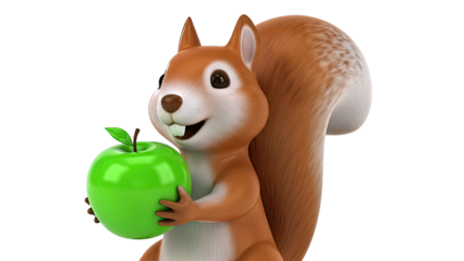Cartoon Squirrel Holding a Green Apple