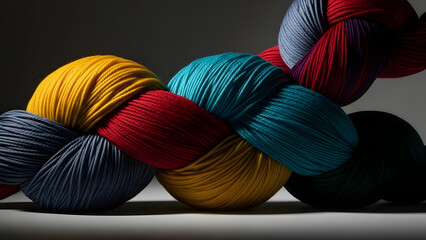 Artistic intertwined yarn knots with vibrant weaving patterns