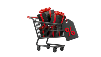 Shopping Cart Full of Gifts with Discount Tag