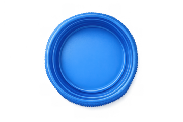 Blue plastic bottle cap top view, isolated, with transparency, representing recycling and closure concepts