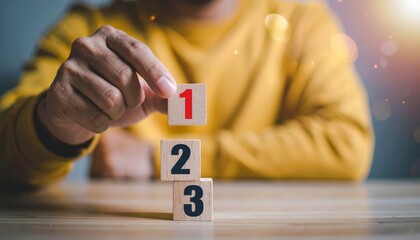 Wooden cubes with numbers first, second, and third. Task priority and management concept. The order of priority in any activity. Set work priority.