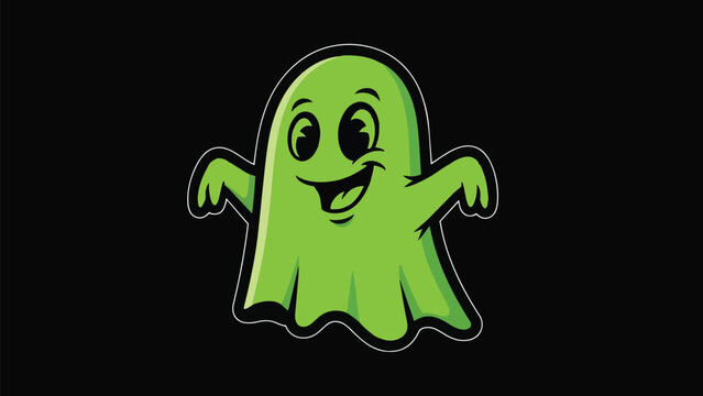 Cartoon Green Ghost Character with Cheerful Expression and Arms Outstretched.