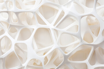 Voronoi structure with cellular pattern creates abstract white geometric background featuring interconnected organic shapes and modern minimalistic design