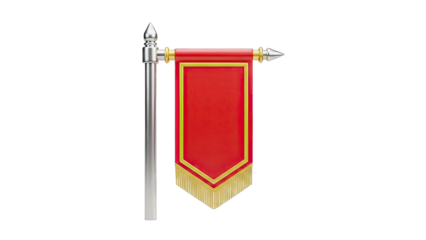 Red Banner on a Silver Pole with Gold Trim and Fringe