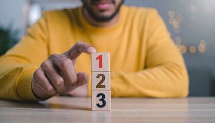 Wooden cubes with numbers first, second, and third. Task priority and management concept. The order of priority in any activity. Set work priority.