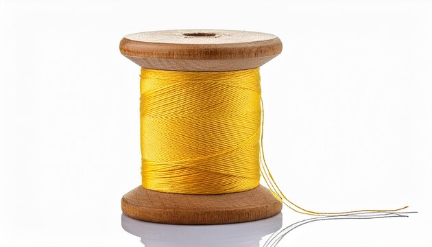 Yellow Thread On A Wooden Spool Isolated On Transparent Background