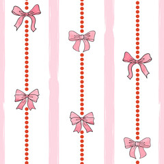 Seamless striped pattern with bows and ribbons. Wrapping paper design