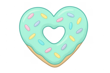 Heart shaped donut with teal frosting and sprinkles