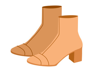 Orange strap block heel boot women color pair. Buckle detail with stacked heel for elegance luxury event refined look. Technical fashion illustration CAD mockup vector men unisex isolated modern style