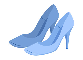 Pump women blue square toe heel flat pair. Modern dress footwear with clean lines for office, polished look. Technical illustration, CAD mockup, smooth vector men unisex isolated refined style.