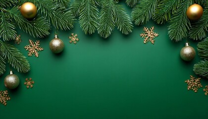 Weihnachtlicher Hintergrund Mit Tannenzweigen Und Christbaumkugeln Auf Grunem Untergrund