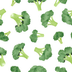 Seamless watercolor broccoli pattern. Vector food background