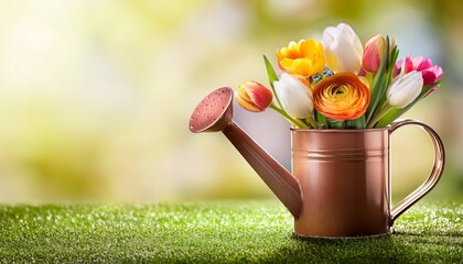 Watering Can With Spring Flowers Inside