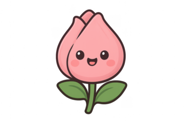 Cute cartoon pink tulip happy smiling character