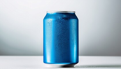 Blue Condensation Covered Can On White Surface
