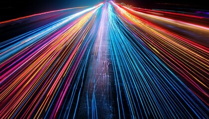 Colorful Light Trails Creating Dynamic Patterns On A Dark Surface With Cracks And Textures