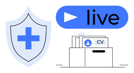 Obraz premium Online security concept. Online security ensures data protection in live streaming and CV management. Online security safeguards sensitive information for jobs, streaming platforms, and recruitment