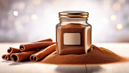 Jar Of Ground Cinnamon With A Clear Label