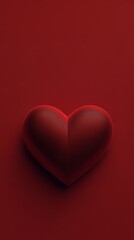 Obraz premium Red heart on dark red background with soft shadow, minimal romantic Valentine love concept with copy space