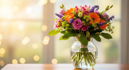 A beautiful spring bouquet in a glass vase, perfect for gifting on special occasions like Valentine's Day and International Women's Day