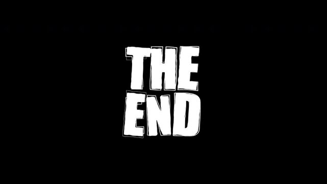 Classic 'The End' animation. Ideal for concluding films, shows, and presentations. High-resolution, vector style.