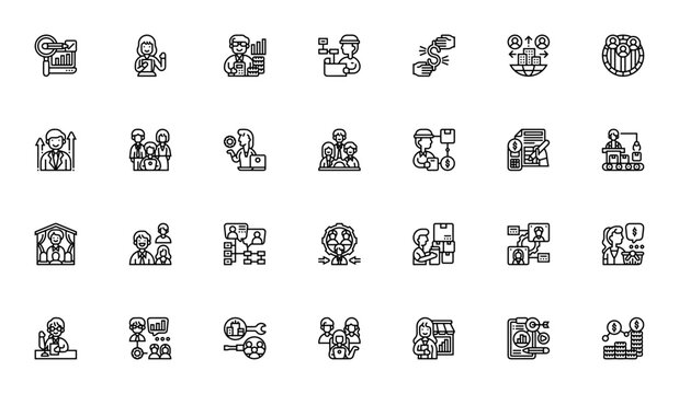 Company Structure icon set. Business vector icons pack. Includes symbols for management, team, director, HR, finance, marketing, sales, operations and more.