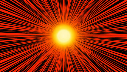 A vibrant sunburst illustration features an explosion of fractal fire and orange light rays with a glowing star pattern design on a bright red backdrop for a hot energy wallpaper vector