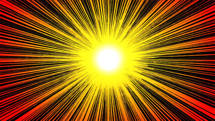 An abstract sunburst vector illustration featuring a bright orange and yellow sun explosion with warm summer rays and shining light beams creates a vibrant star pattern wallpaper design backdrop