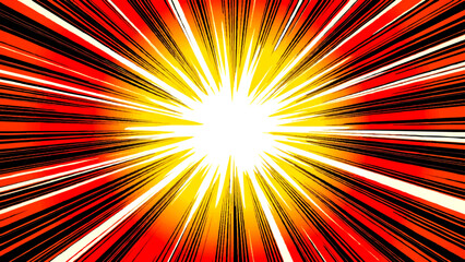 An abstract vector illustration featuring a bright sunburst pattern with orange and red rays exploding from a central yellow star to create a colorful glowing energy background