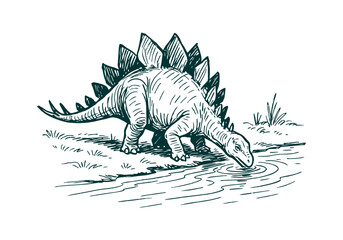 Stegosaurus hand drawn simple sketch vector illustration © Shutoda