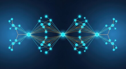 Abstract Glowing Network Structure on Dark Blue Background, Representing Connectivity, Technology, and Modern Digital Communication Concept, With Blue and Orange Tones
