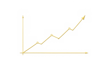 Gold line graph showing financial growth and stock market success with an upward arrow on transparent background