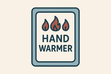 Hand Warmer Icon with Flames and Text in a Blue Frame.