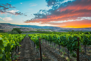 Fototapeta premium Beautiful vineyards in the sun. Generative AI