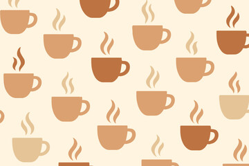 Obraz premium Seamless Pattern of Steaming Coffee Cups for Cafe Decor.