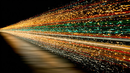 streaks of colorful light moving through darkness, creating a dynamic visual effect.