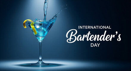 Blue cocktail in elegant glass for International Bartender's Day