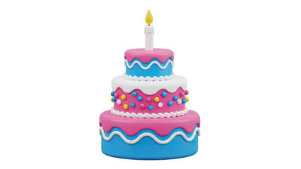 Three-tier birthday cake with candle